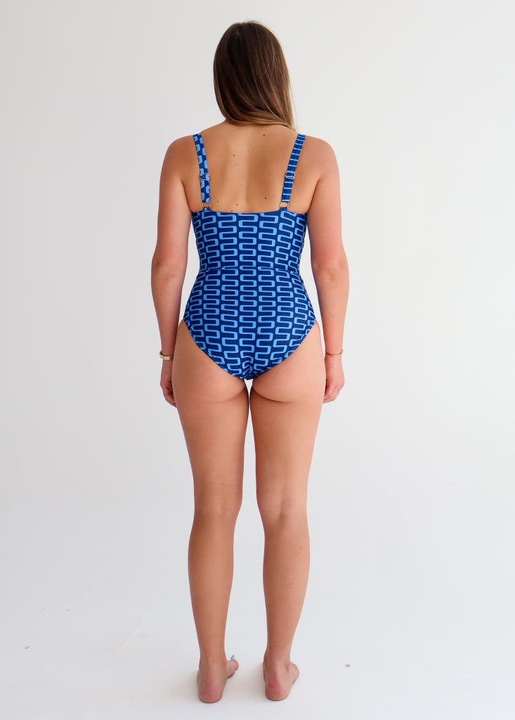 Kamuro Square Neck One Piece in Blue Maze