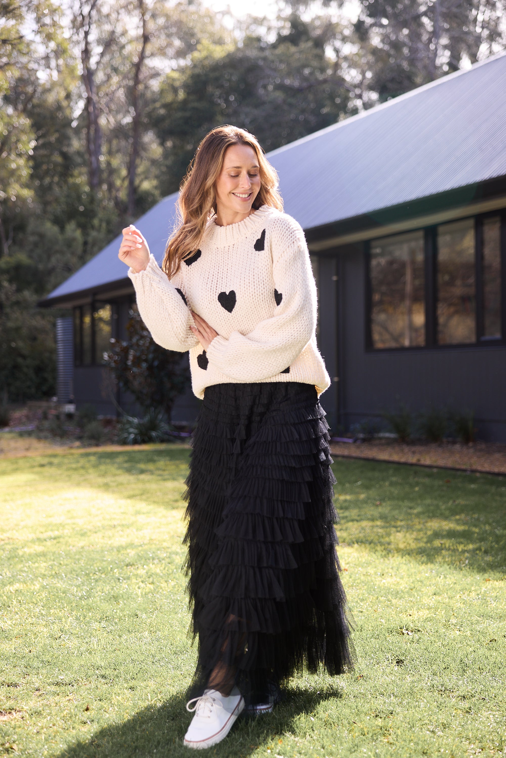 Heart on My Sleeve Knit in Off White / Black