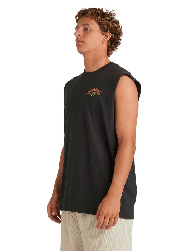 Heritage Arch Muscle Tank in Washed Black