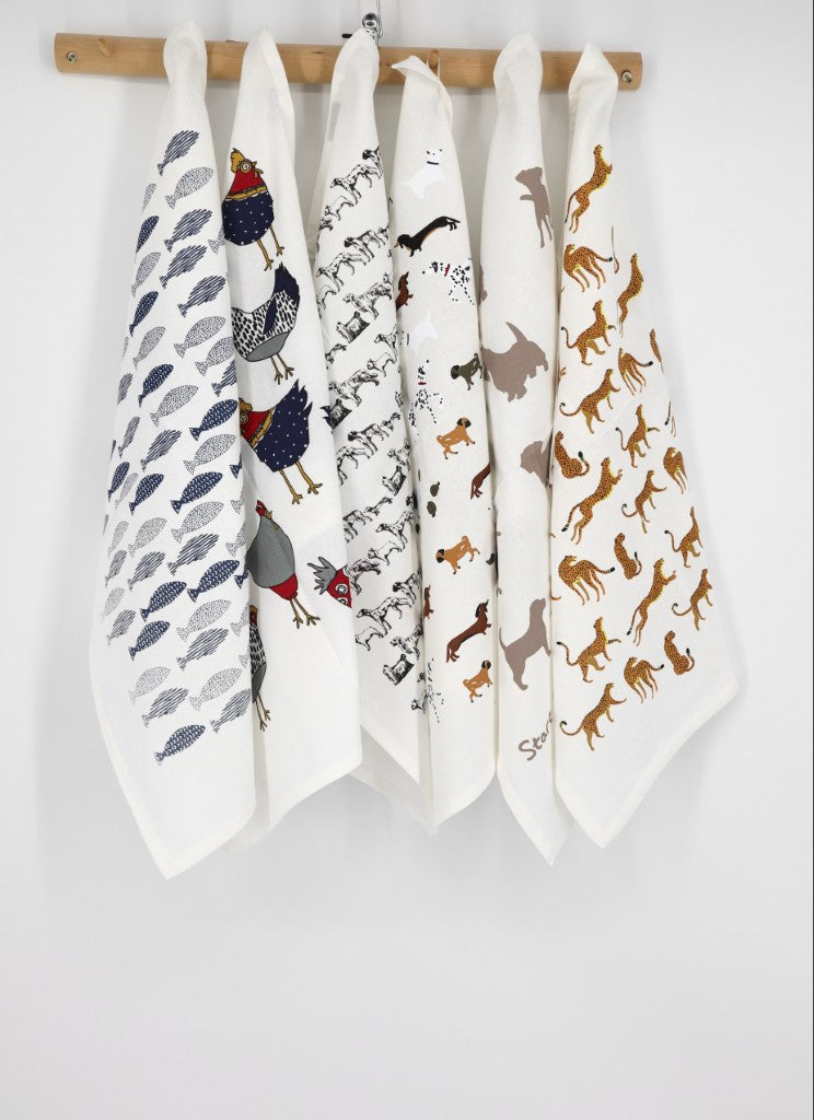 Printed Cotton Tea Towel in Cheetah / Sage