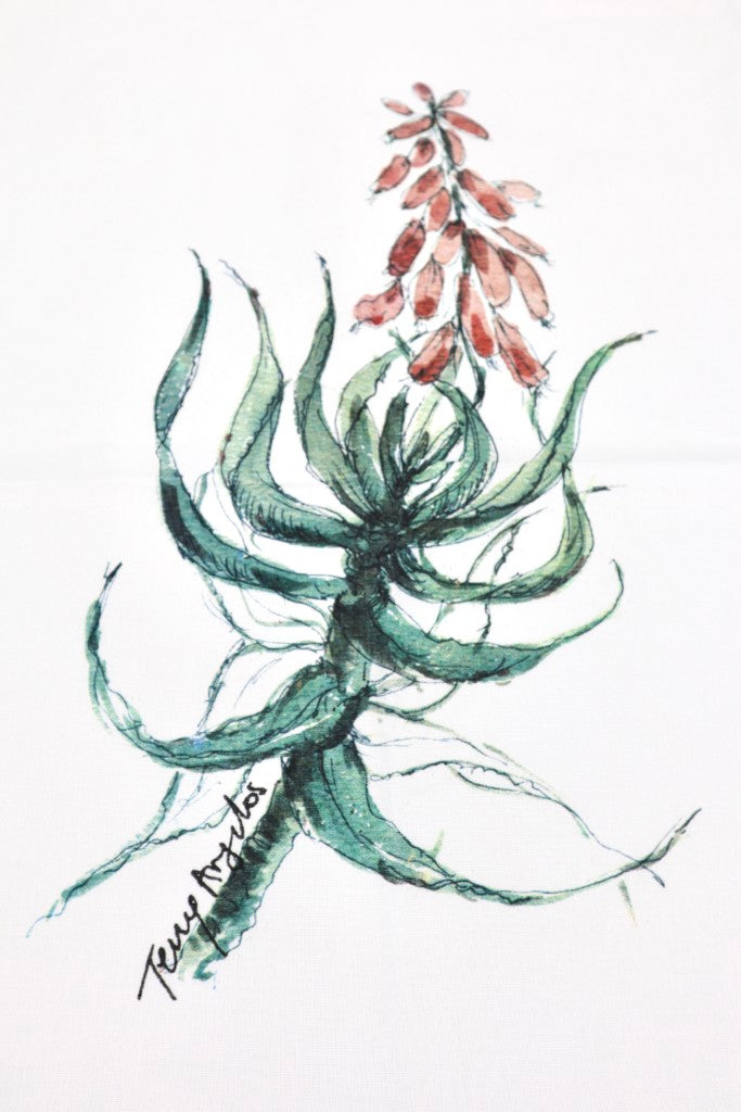 Printed Cotton Tea Towel in Aloe / Sage