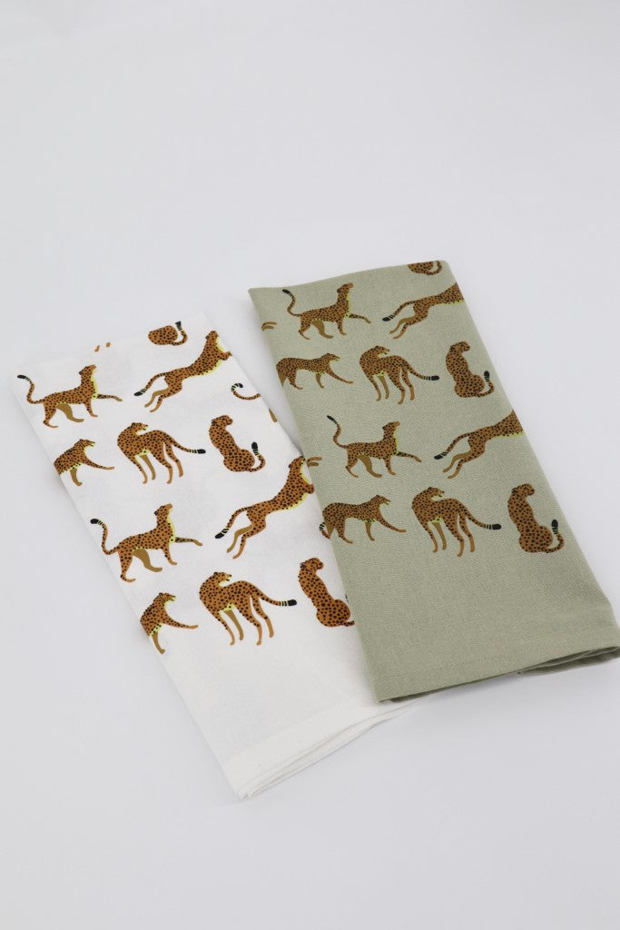 Printed Cotton Tea Towel in Cheetah / White
