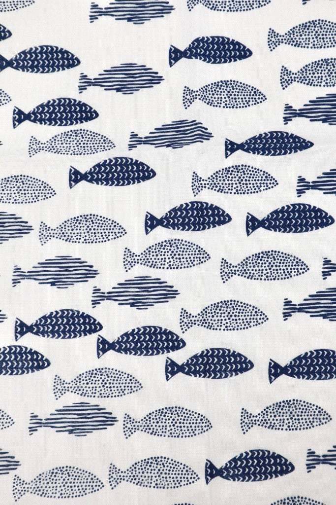 Printed Cotton Tea Towel in Little Fish / Navy