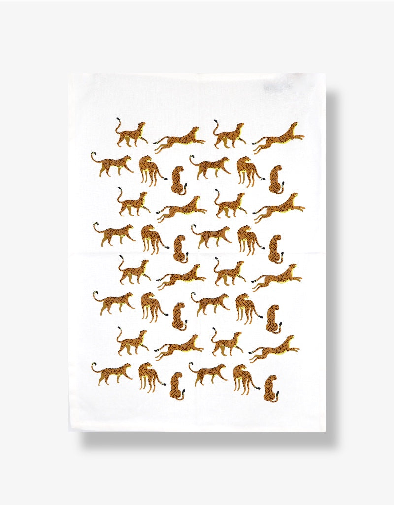 Printed Cotton Tea Towel in Cheetah / White