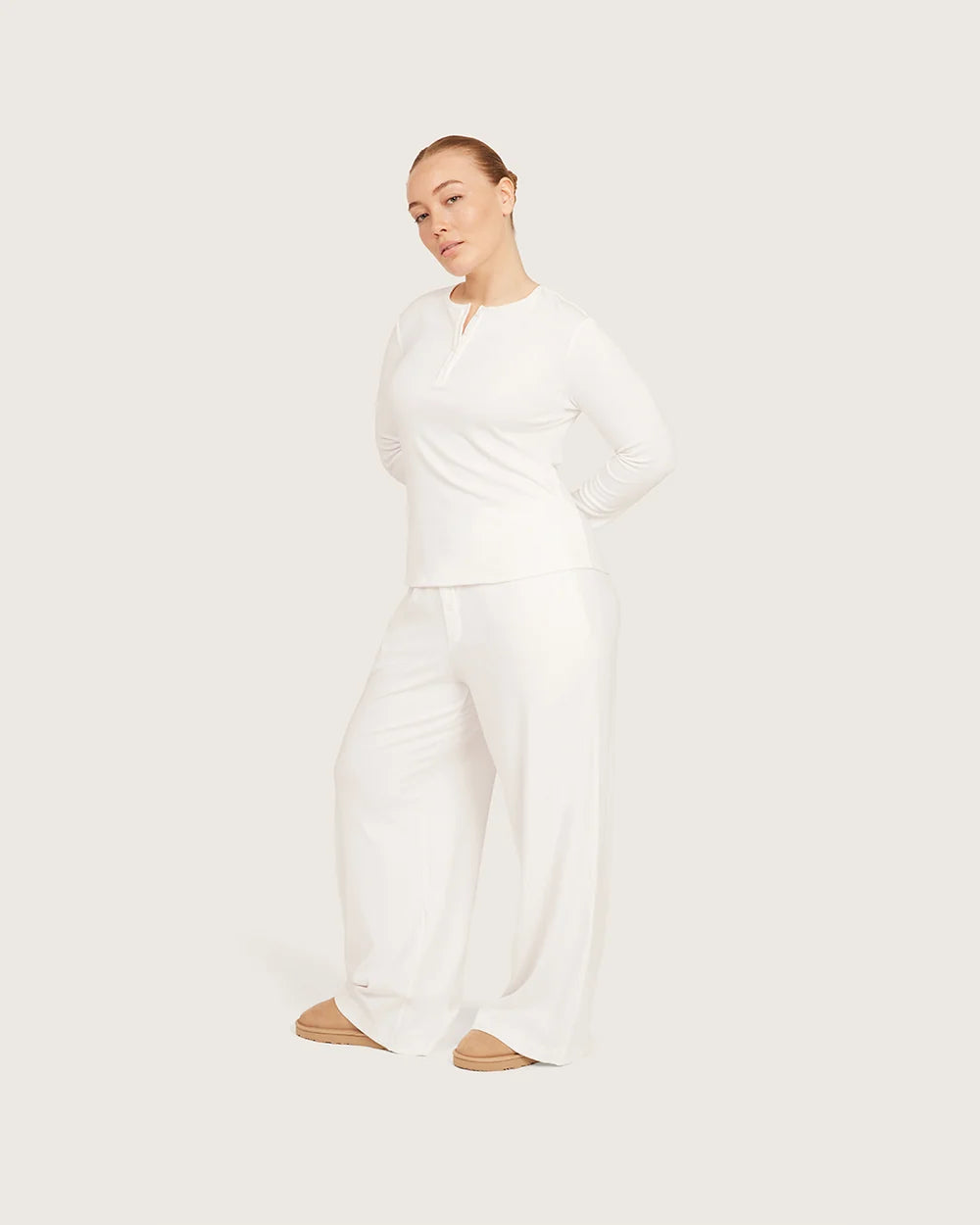 AiraRib Long Sleeve Henley Top in Chalk