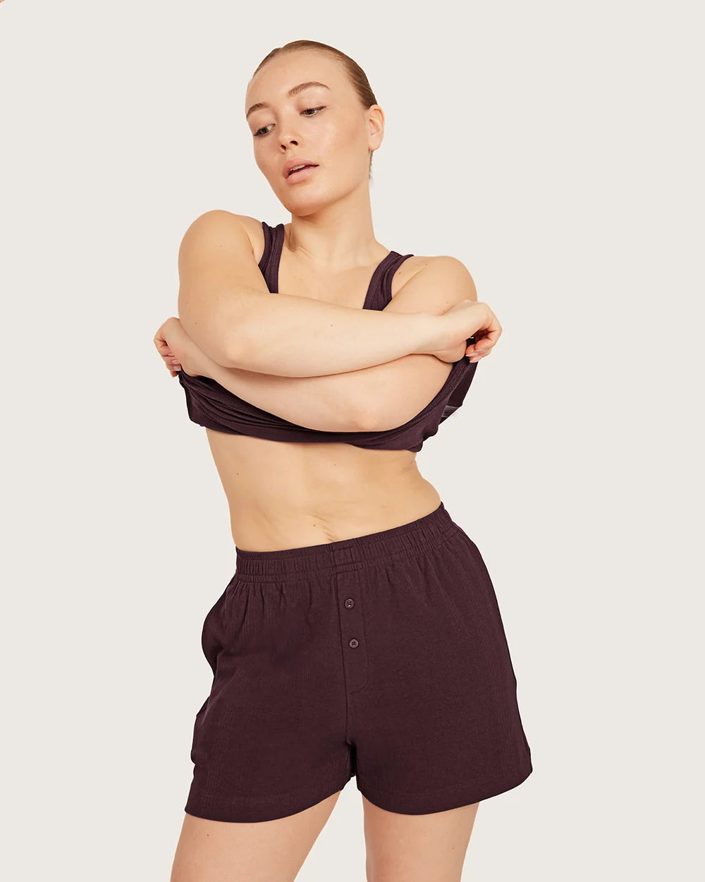 AiraRib Lounge Shorts in Mulberry