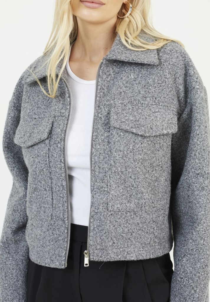 Izai Short Boucle Jacket in Charcoal Grey