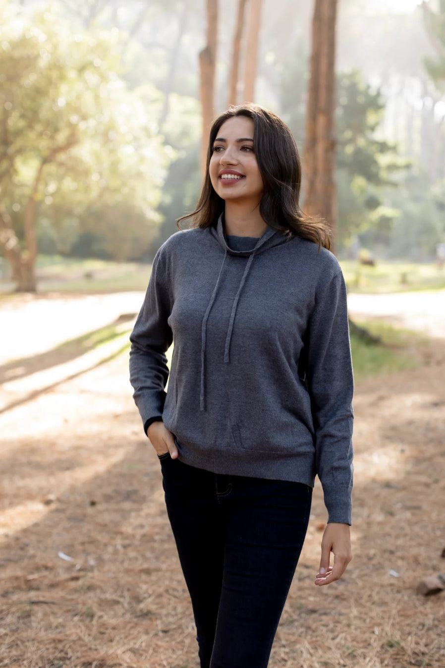 Castellon Funnel Neck with Draw String in Charcoal