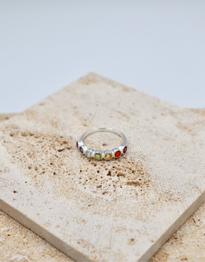 Sterling Silver Chakra 7 Stone Ring