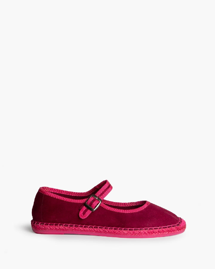 Mary Jane Velvet Flats in Bordeaux