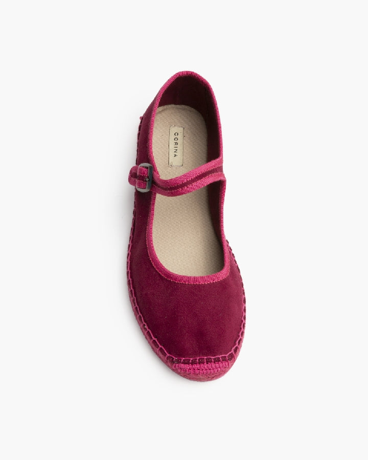 Mary Jane Velvet Flats in Bordeaux