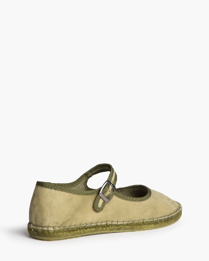 Mary Jane Velvet Flats in Verde