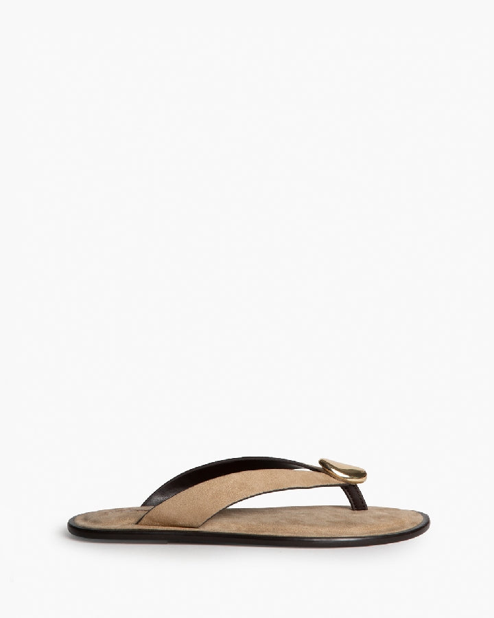 Luna Gold-Detail Flat Sandals in Beige