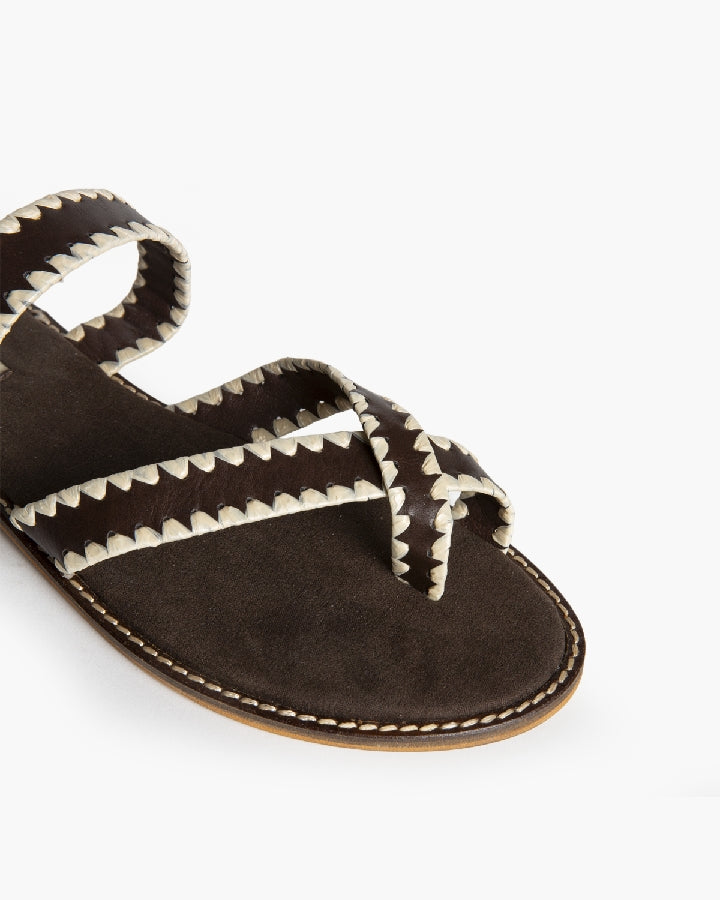 Contrast Stitch Sandal in Café