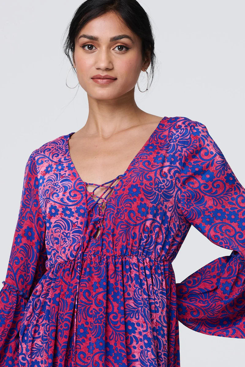 Paisley Print Tassel Dress Pink