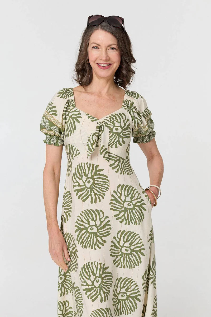 Tie Front Midi Dress in Khaki
