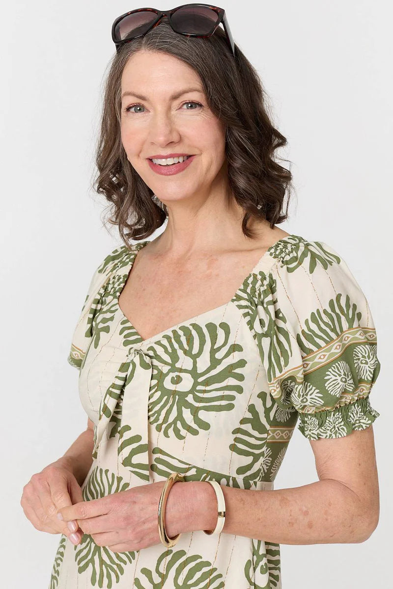 Tie Front Midi Dress in Khaki