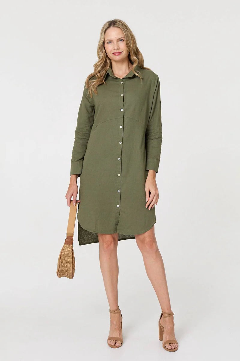 Linen Shirt Dress in Khaki