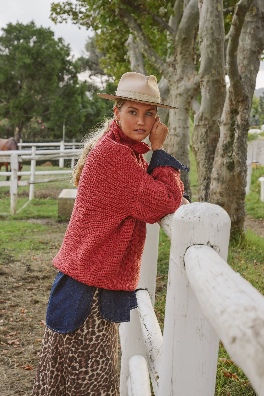 Paige Cotton Mock-neck Knit in Rooibos