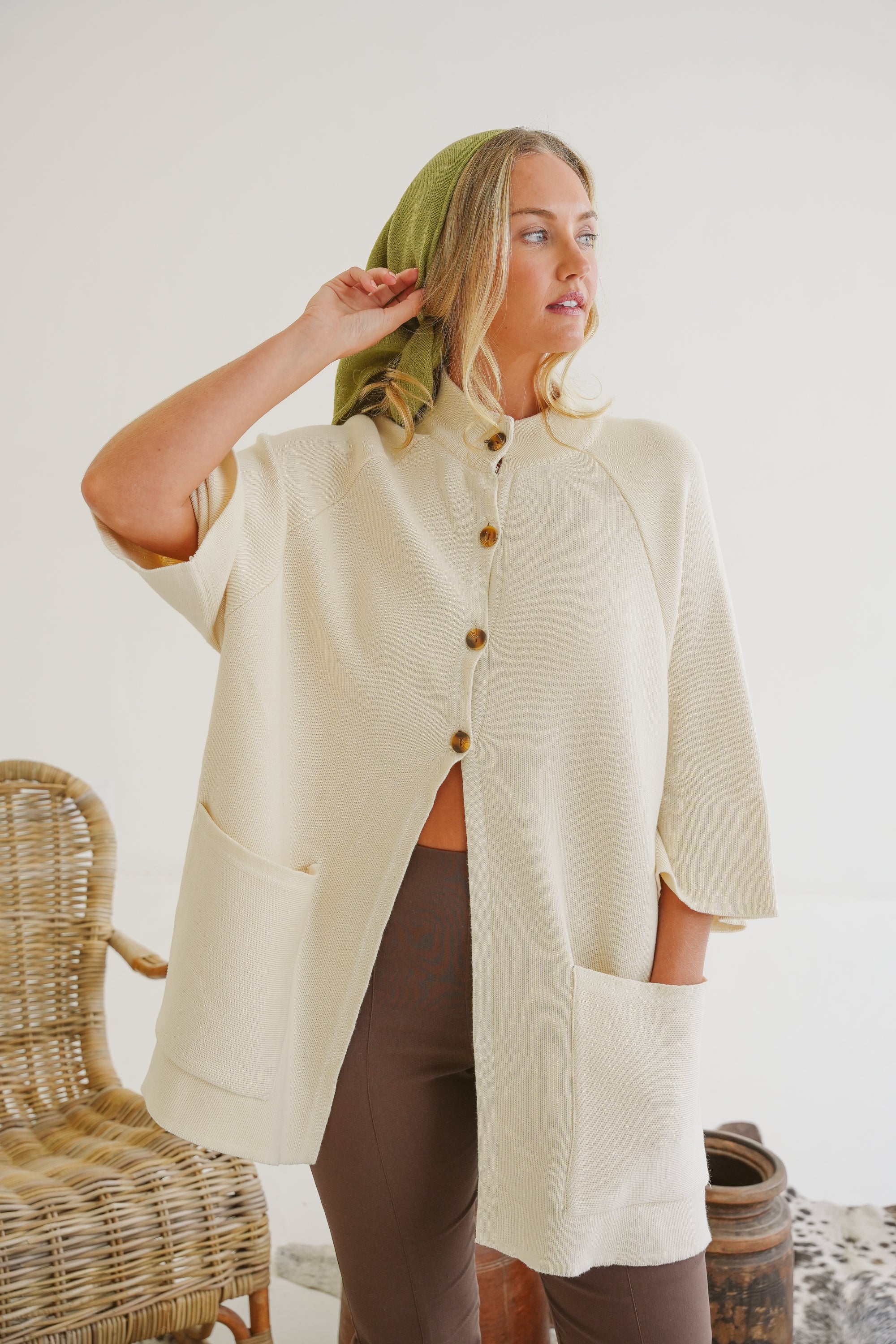 Sam Cotton Knit Jacket in Ecru