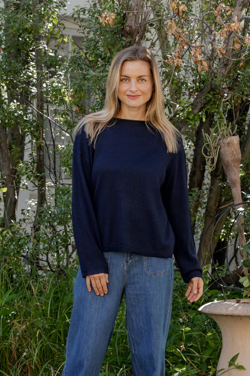 D'Aliso Fine Guage Boxy Knit in Deep Blue Navy
