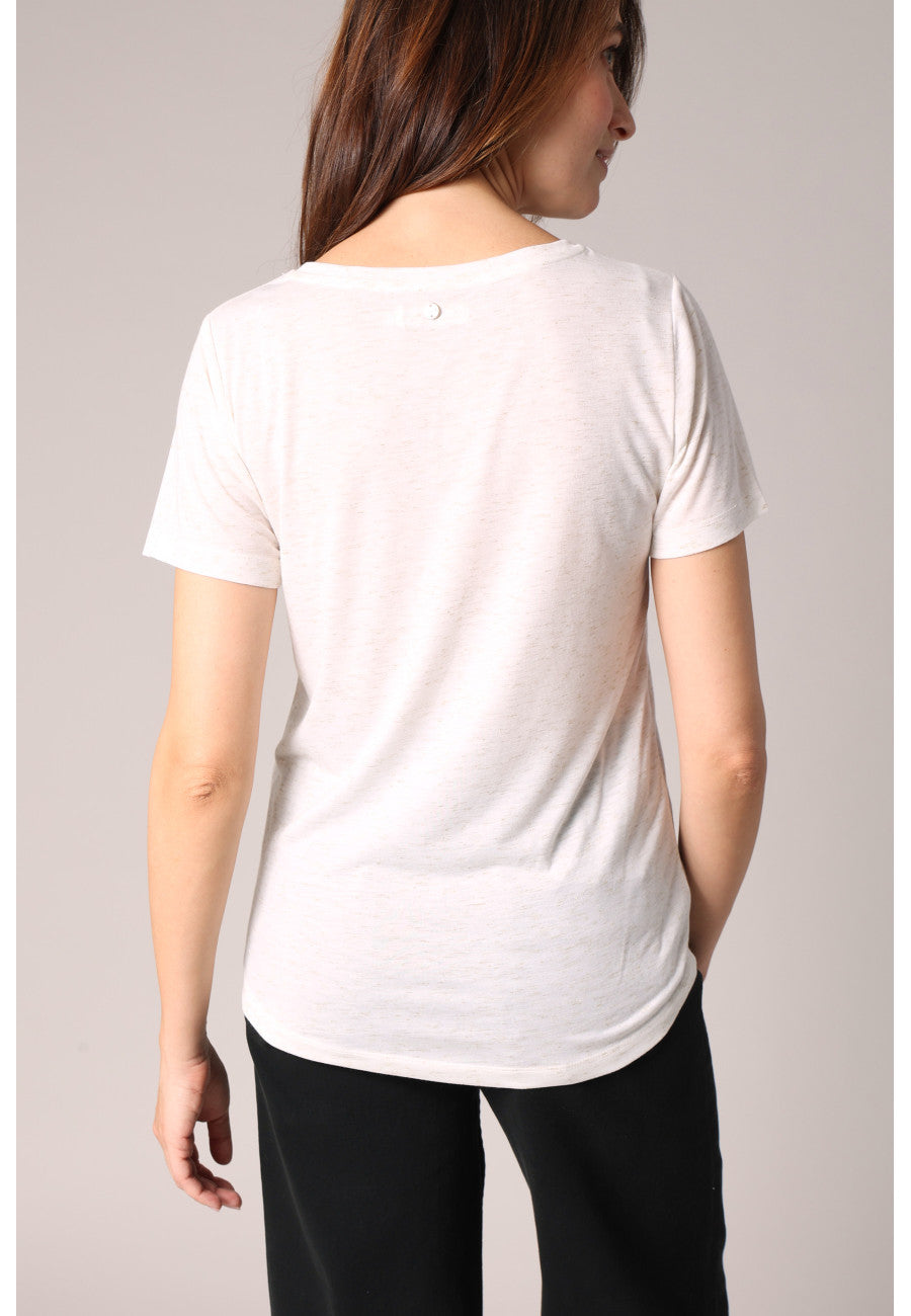 Kellie Beaded Heart Tee in Natural Marl