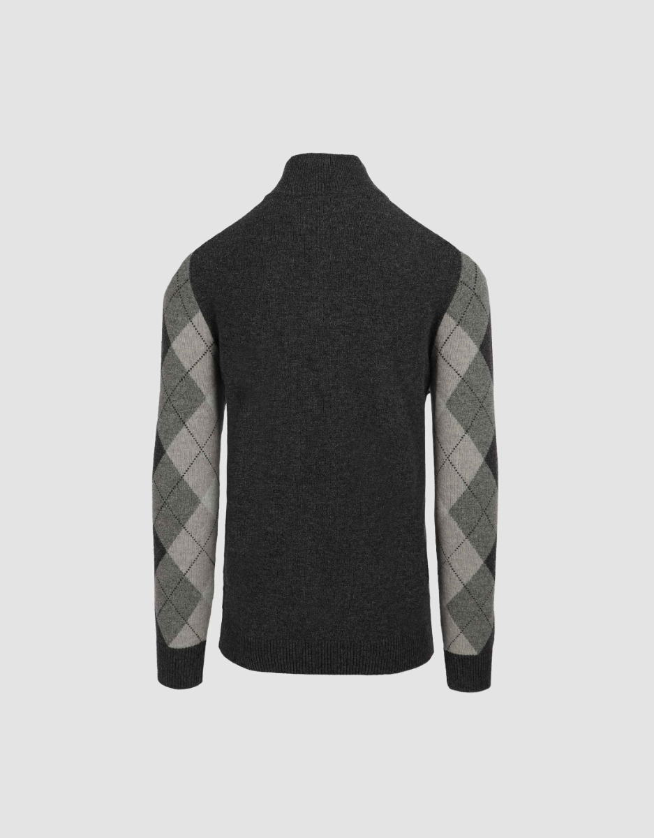 Wayne 1/4 Zip Sweater in Grey Argyle
