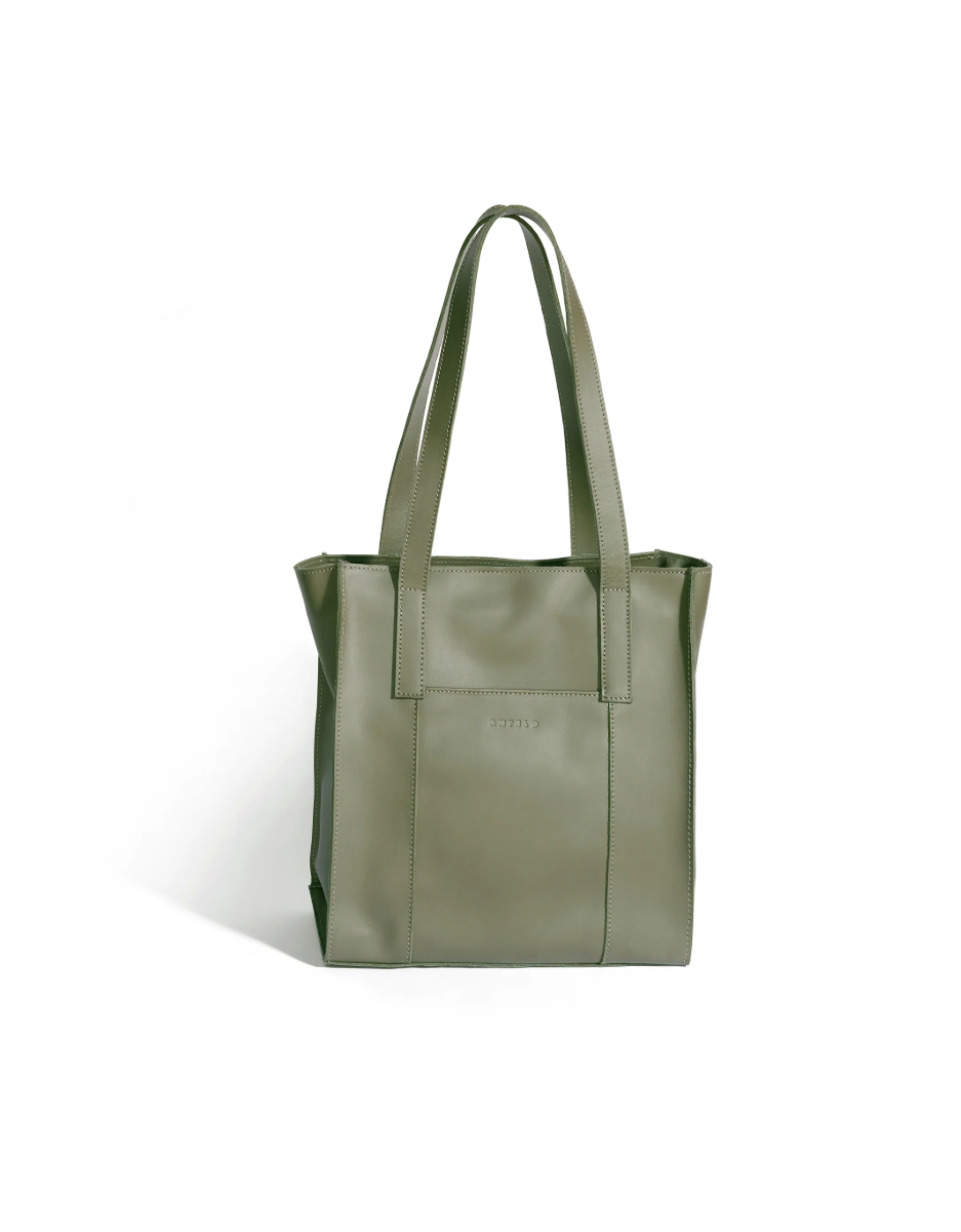 Delta North-South Business Leather Tote Bag in Khaki Green