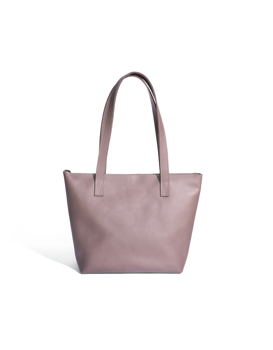 Emmy Unlined Leather Tote with Zip in Dark Taupe