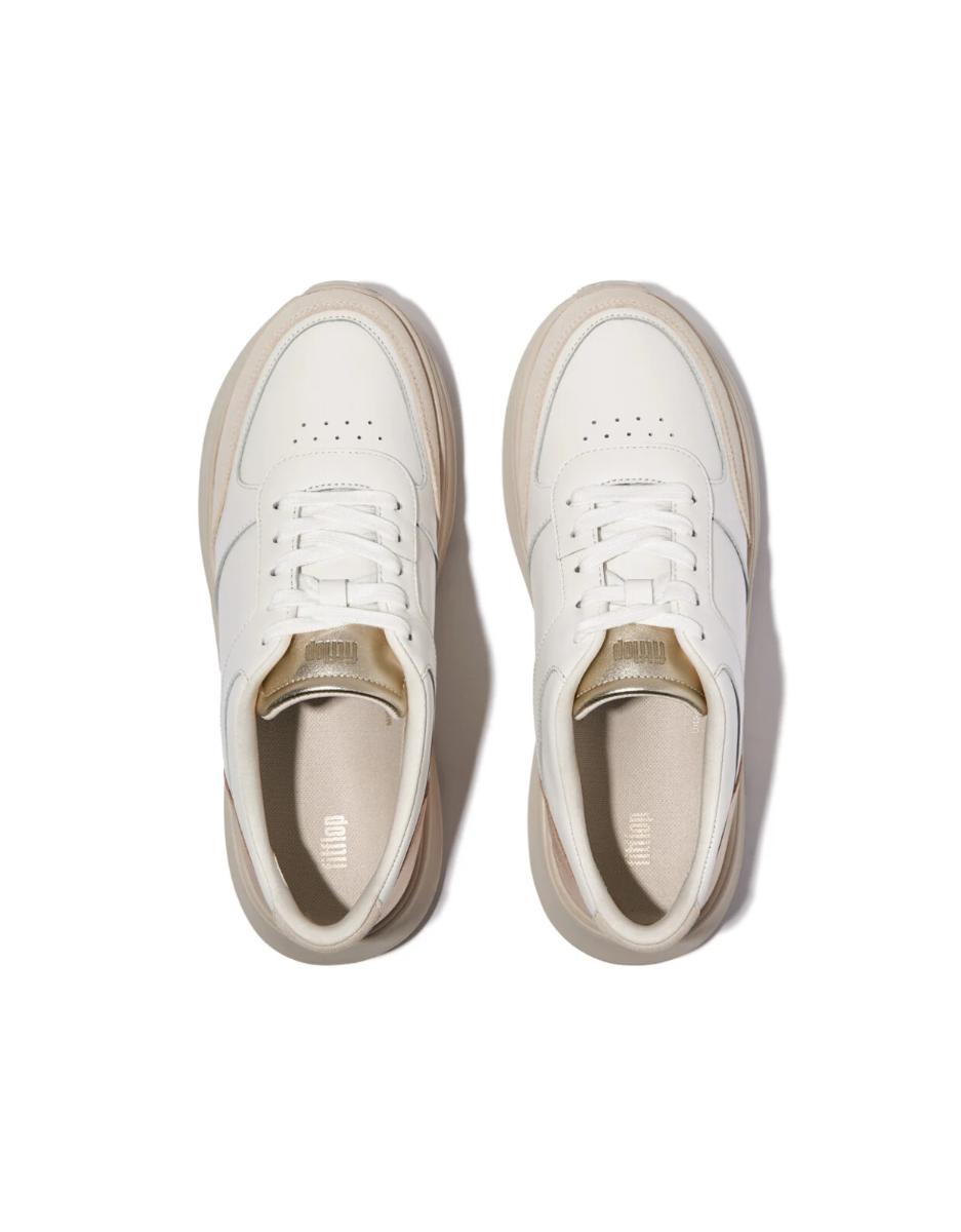 F-Mode Leather / Suede / Metallic Sneaker in White & Platino