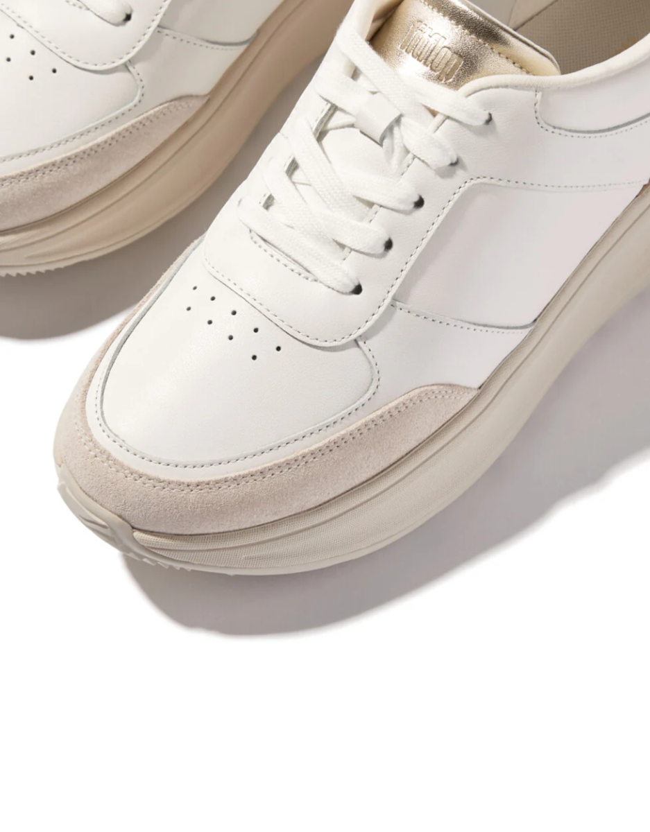 F-Mode Leather / Suede / Metallic Sneaker in White & Platino