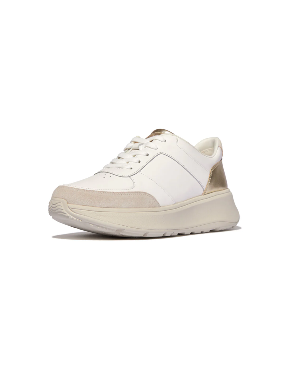 F-Mode Leather / Suede / Metallic Sneaker in White & Platino