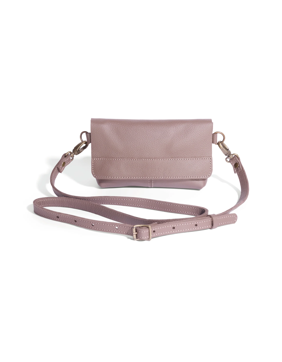 Alfi Micro Leather Crossbody in Dark Taupe