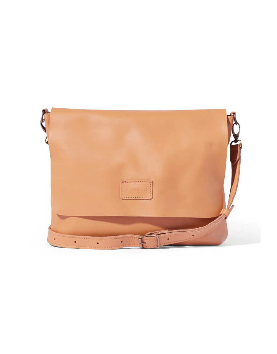 Riley 13" Minimalist Leather Laptop Sling in Almond Tan