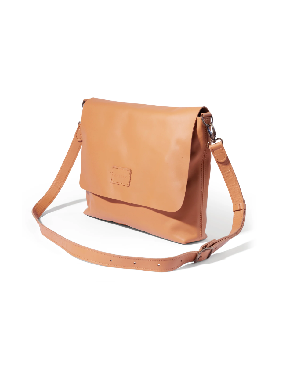 Riley 13" Minimalist Leather Laptop Sling in Almond Tan