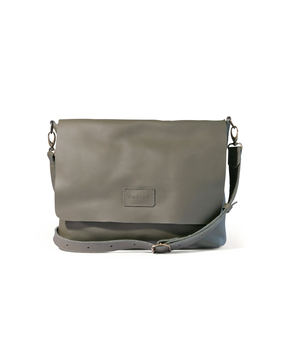 Riley 13" Minimalist Leather Laptop Sling in Khaki Green