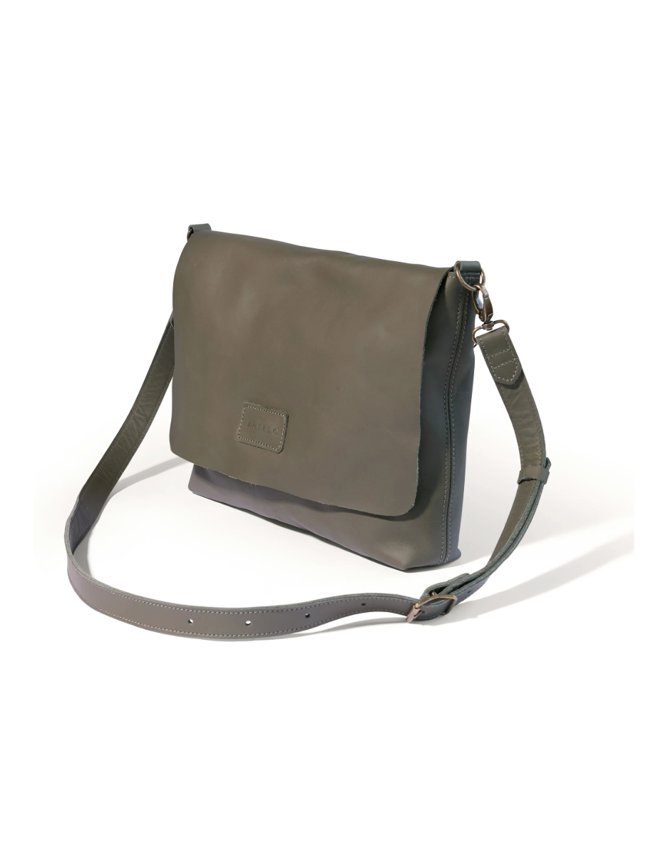 Riley 13" Minimalist Leather Laptop Sling in Khaki Green