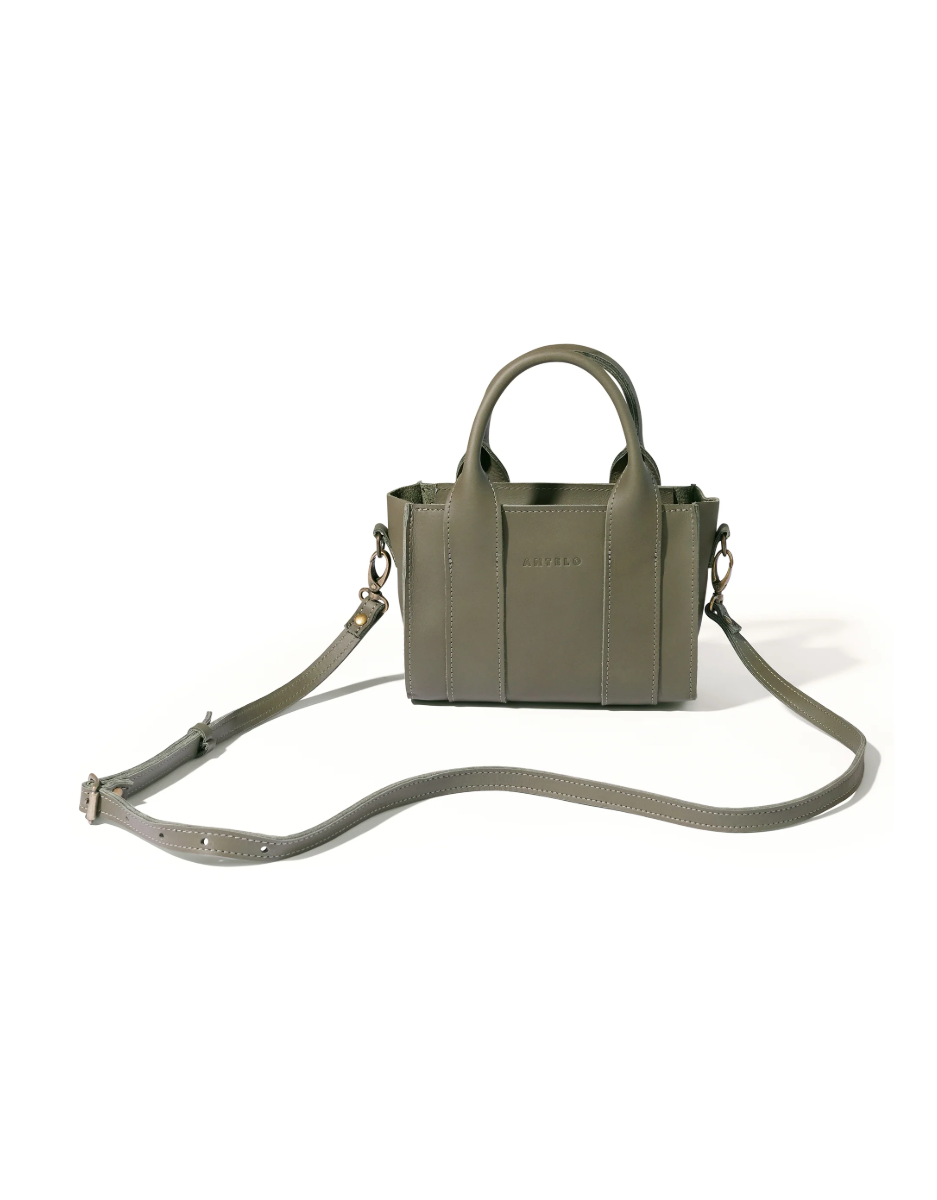Berkley Leather Mini Crossbody Shopper in Khaki Green