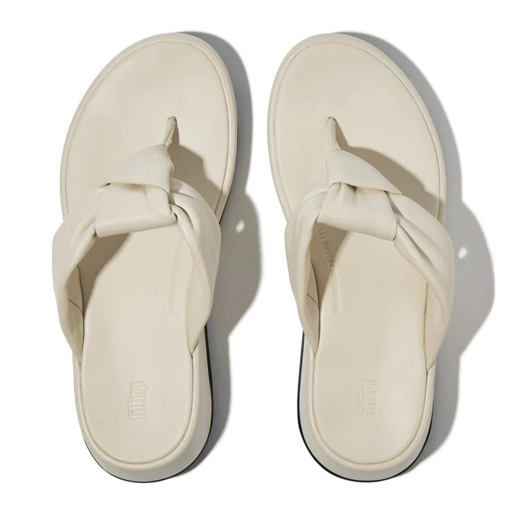 F-Mode Knot Soft-Leather Flatform Toe-Post Sandals in Paris Beige