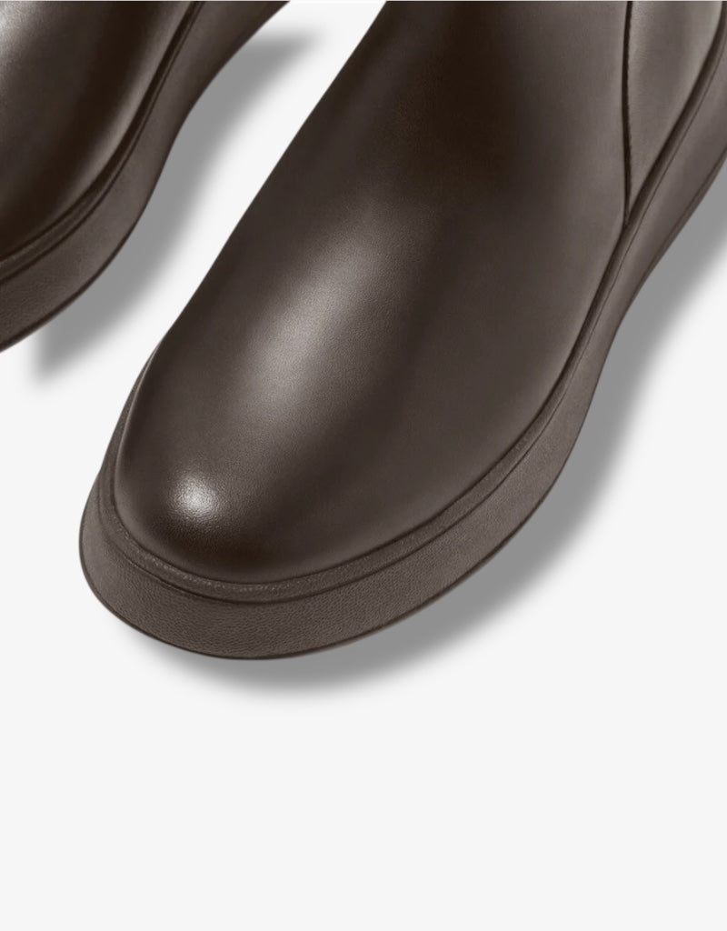 F-Mode Leather Flatform Zip Ankle Boot in Chocolate Brown