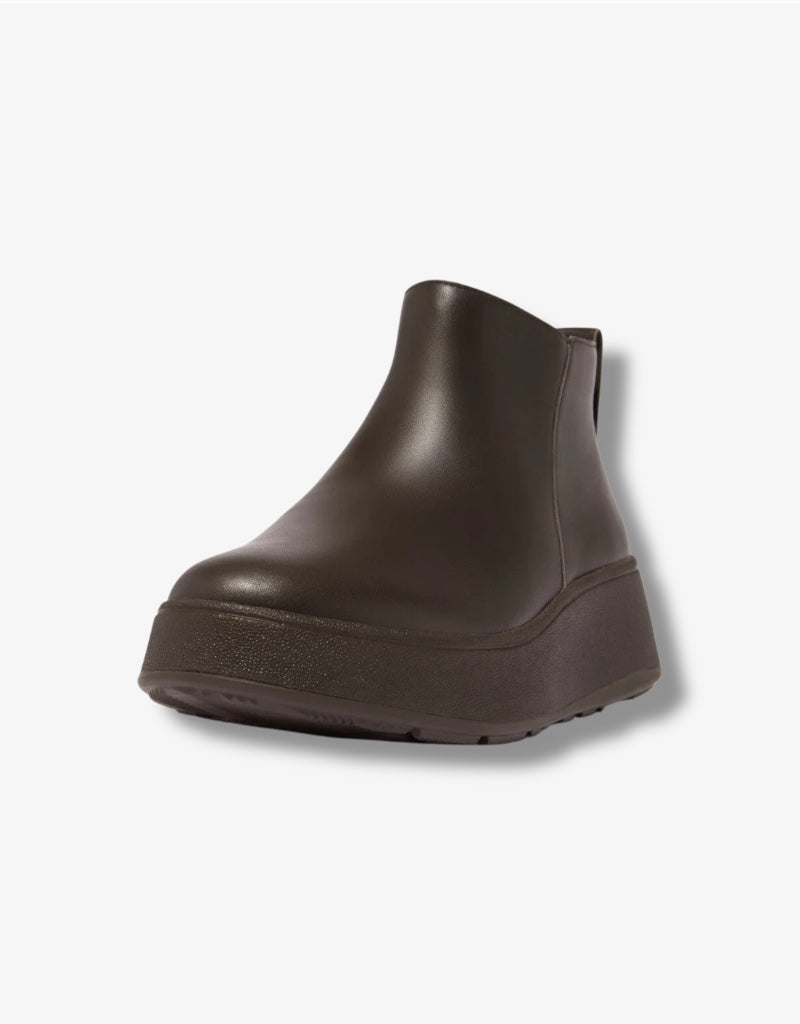F-Mode Leather Flatform Zip Ankle Boot in Chocolate Brown