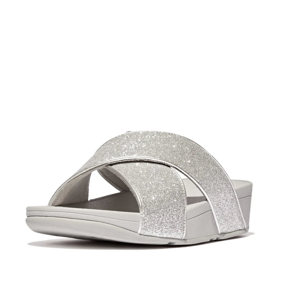 Lulu Glitterdust Cross Slides in Silver
