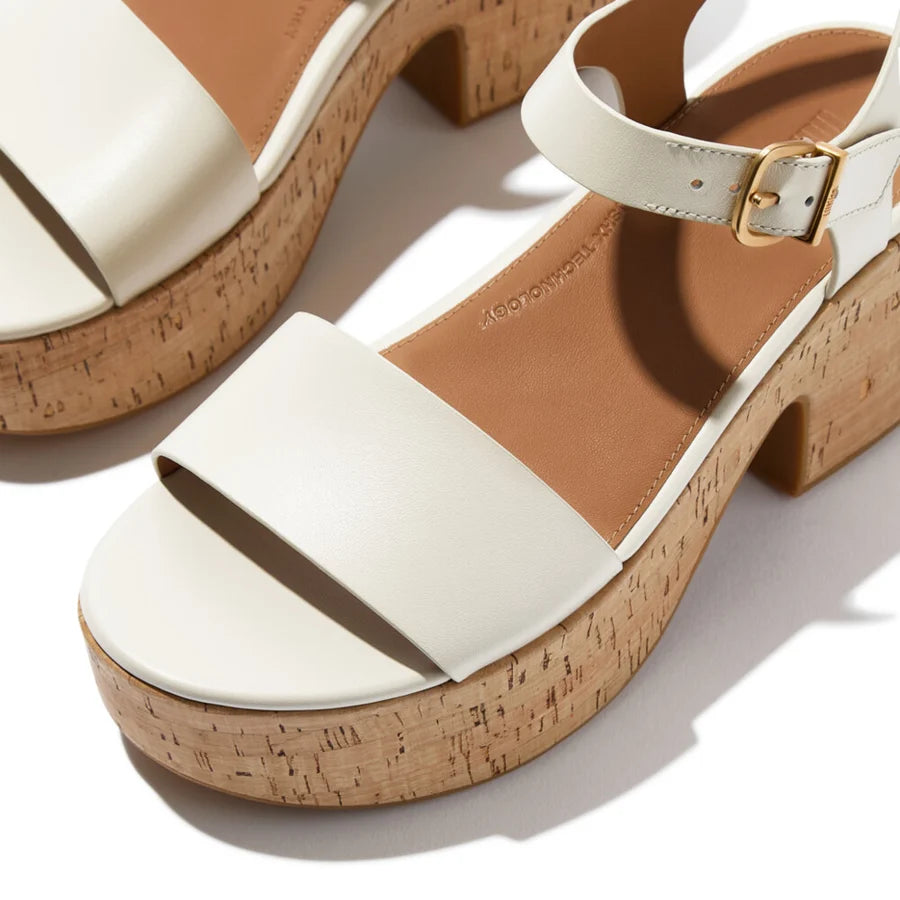 Platform Leather / Cork Ankle Strap in Paris Beige