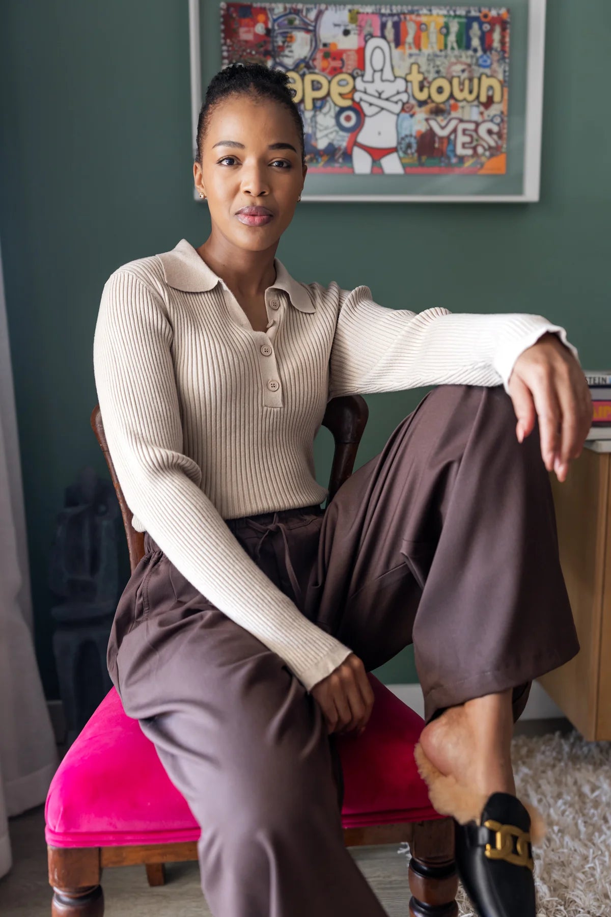 Fontana Rib Button Collar Knit in Stone