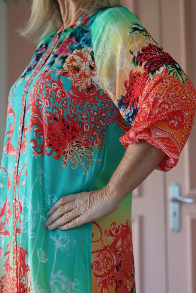 Arlene Dress in Red / Sea Green