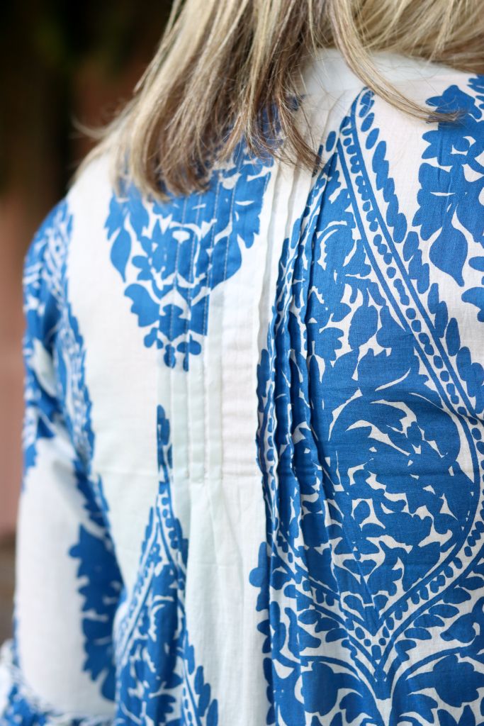 Athens Boho Dress in White & Blue