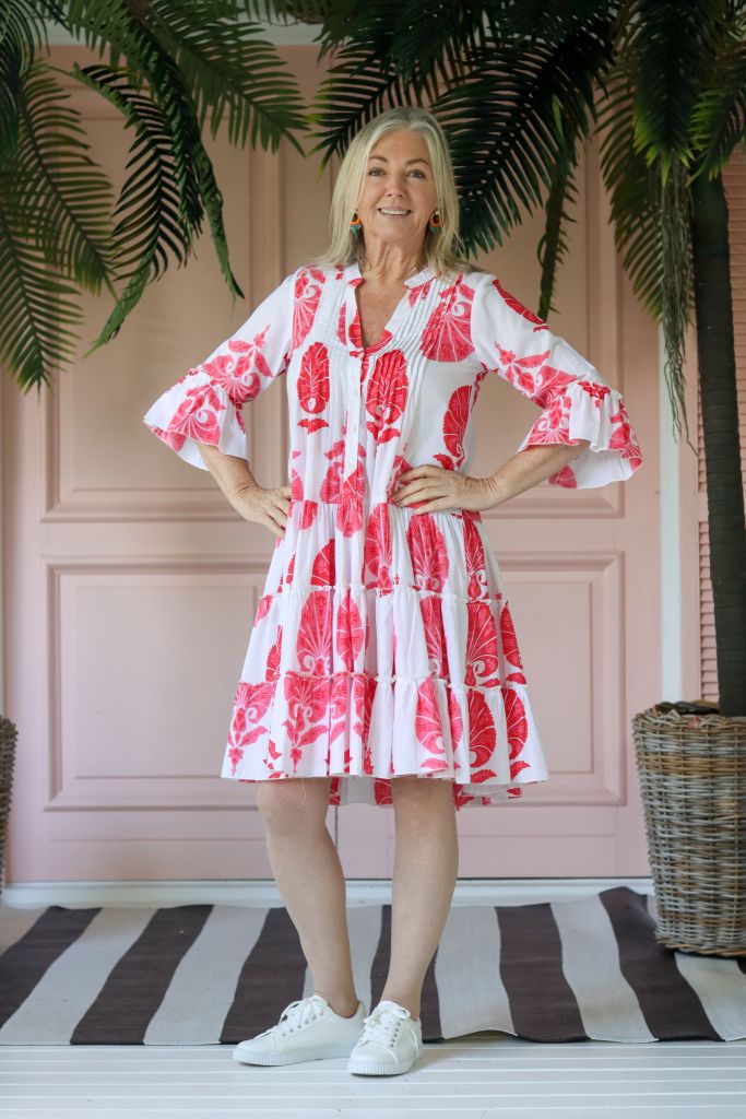 Athens Boho Dress in Pink & White