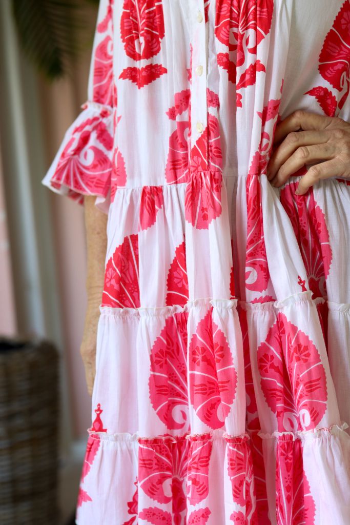 Athens Boho Dress in Pink & White