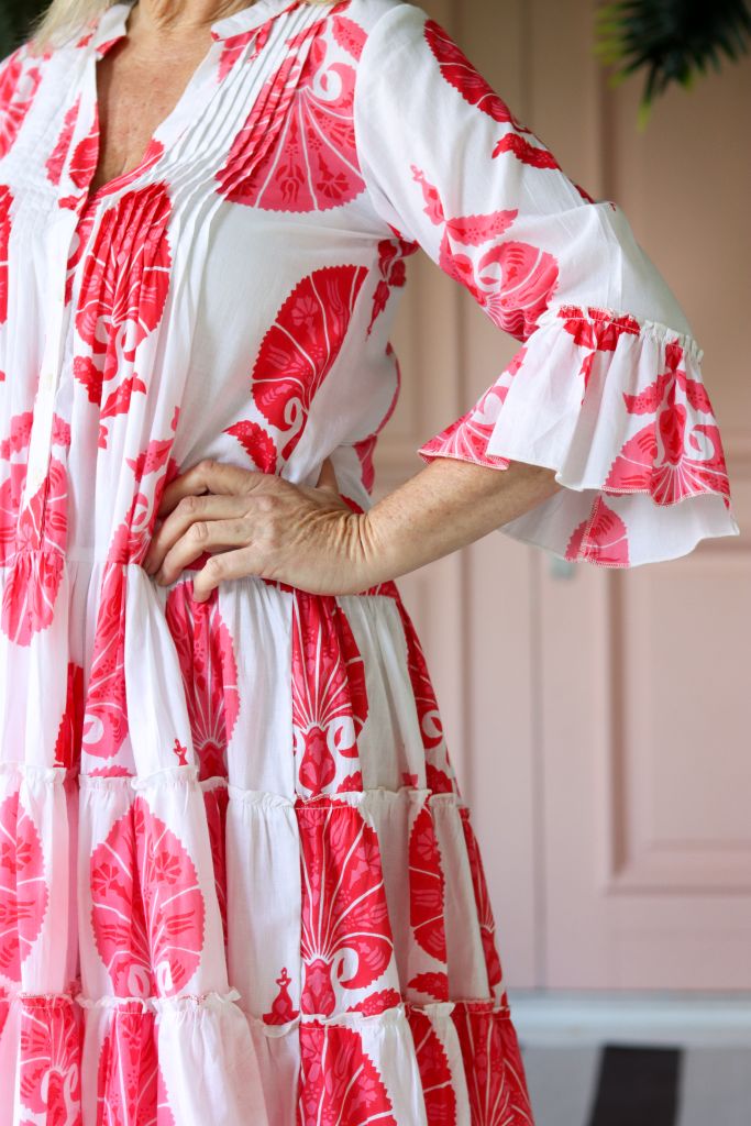 Athens Boho Dress in Pink & White