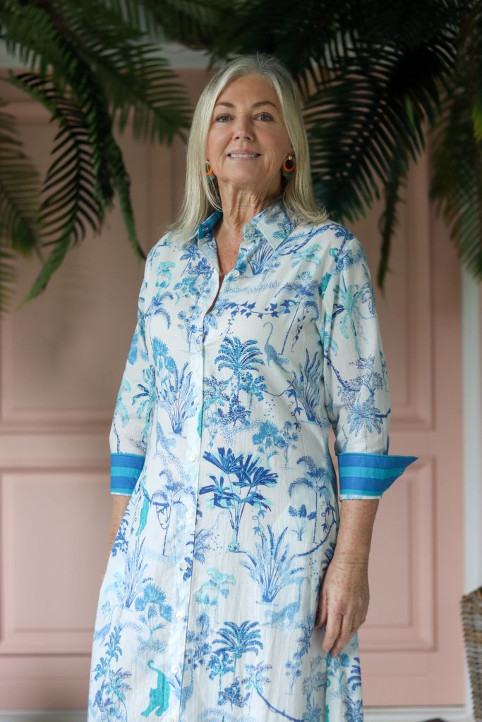 Danica Shirt Dress in Blue & White